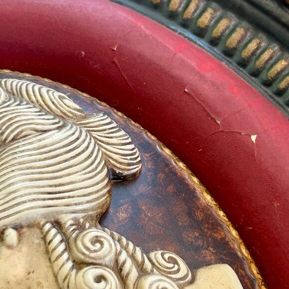 Vintage Ceramic Cameo Wall Hanging, Victorian Woman, Painted Velvet Border - Picture 10 of 16